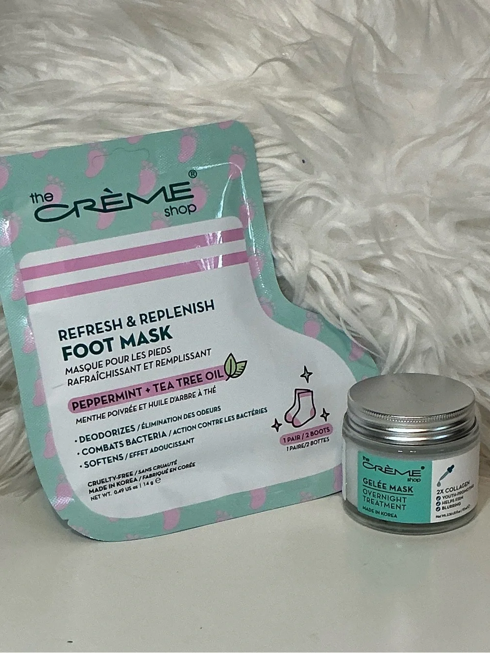Crème Shop Collagen Overnight Gelée Mask & Peppermint Tea Tree Oil Foot Mask NEW